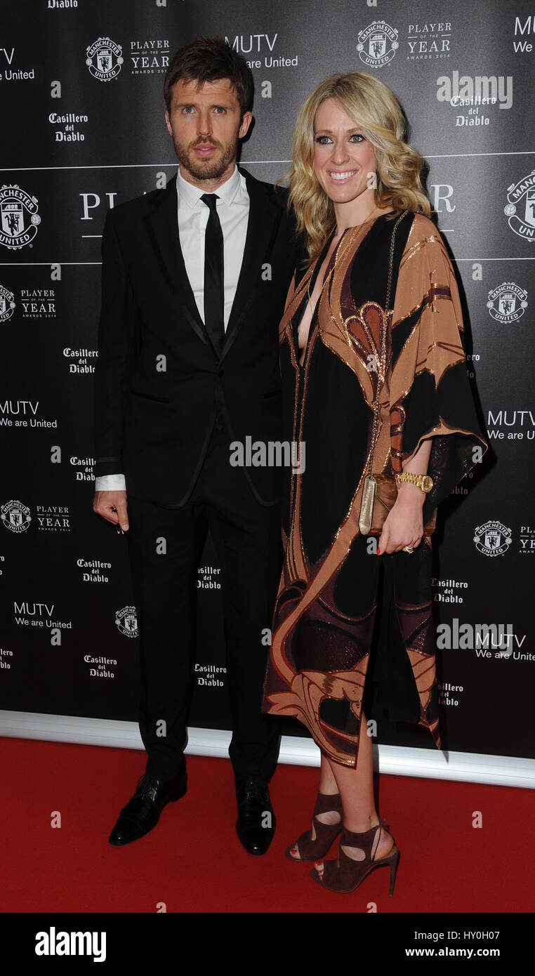 Michael Carrick and Wife Lisa arrive at Manchester United Old Trafford, for Manchester United Player Of The Year Awards Stock Photo