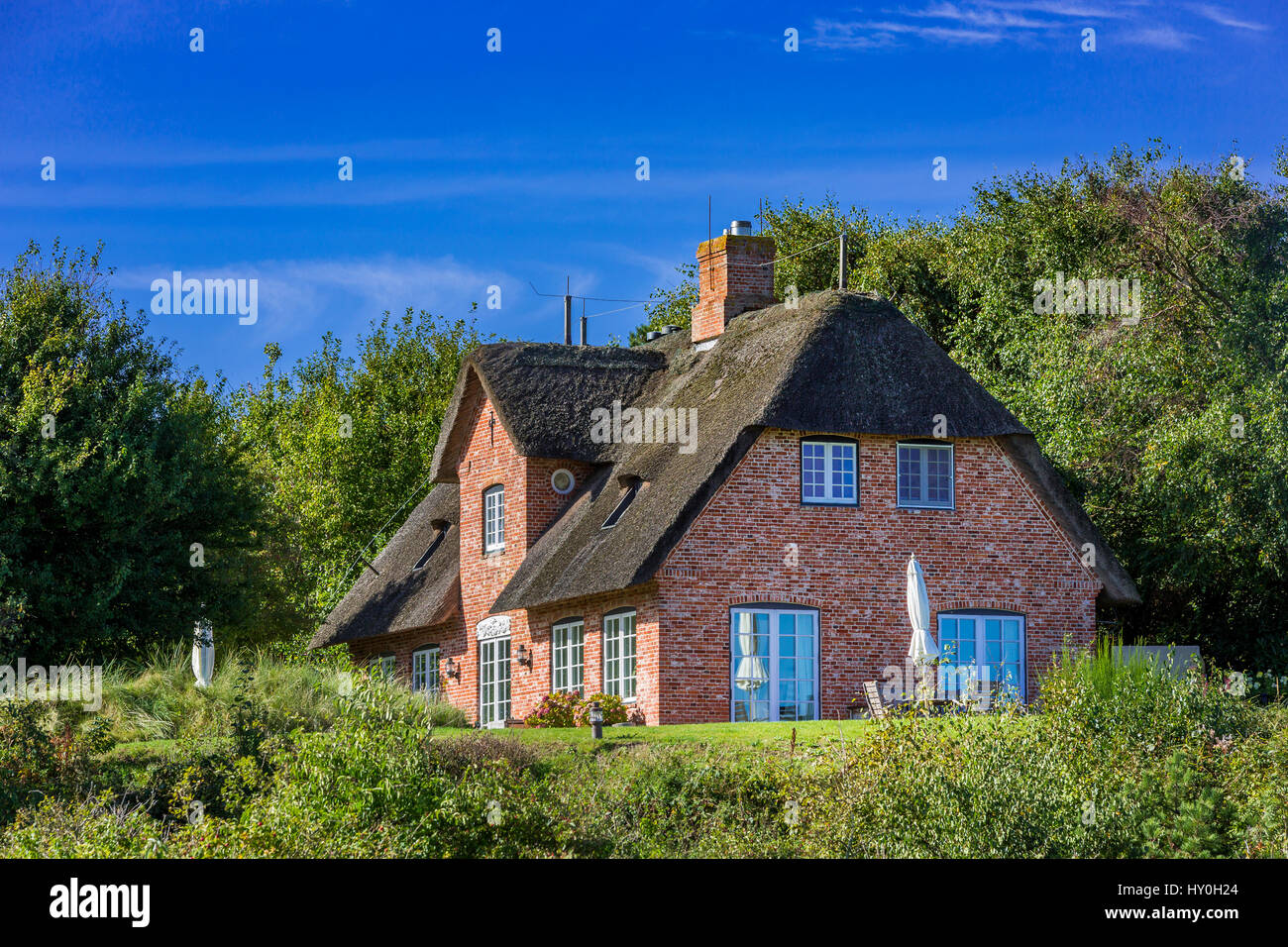 frisian house, Braderuper Heide, Kampen, Sylt, Germany Stock Photo
