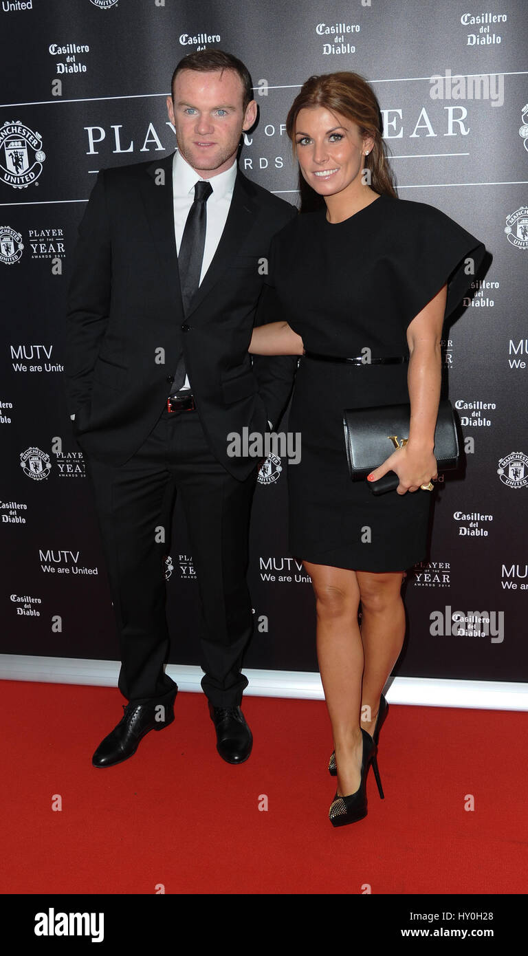 Wayne and Coleen Rooney arrive at Manchester United Old Trafford, for Manchester United Player Of The Year Awards Stock Photo