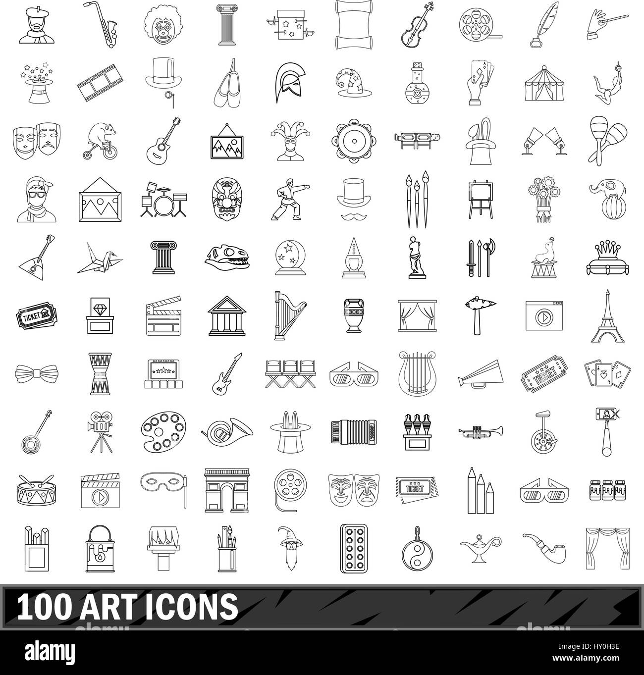 100 art icons set, outline style Stock Vector Image & Art - Alamy