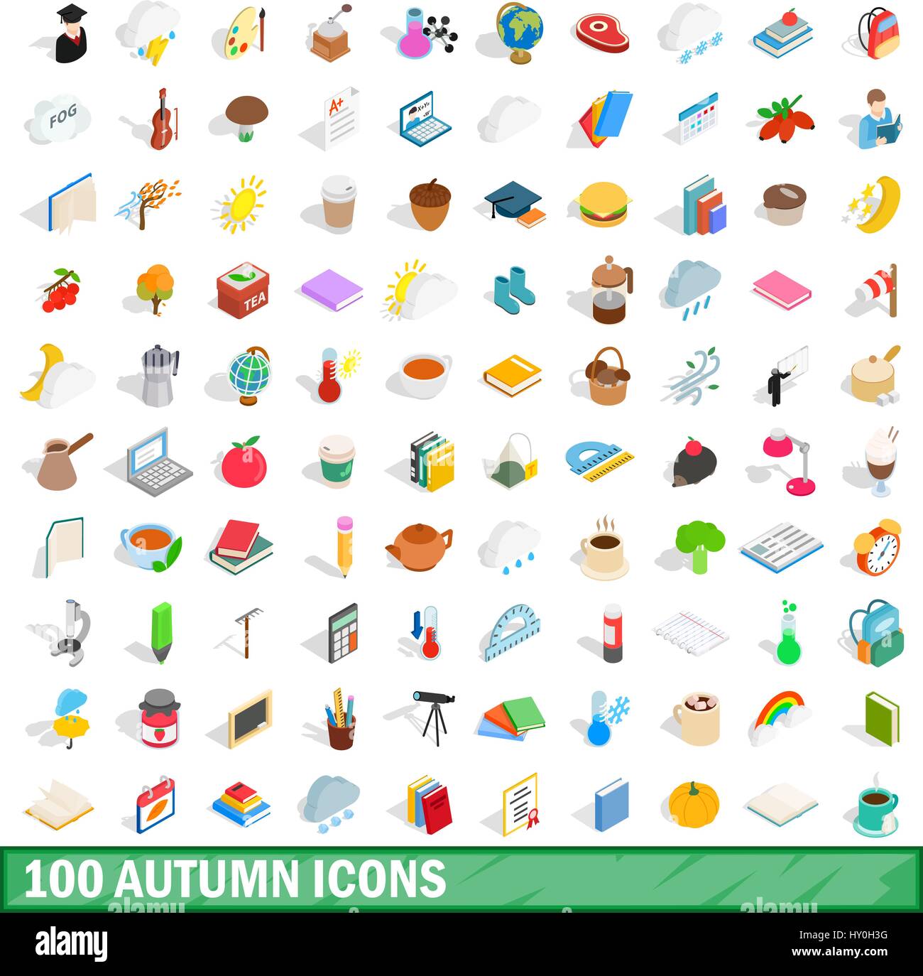 100 autumn icons set, isometric 3d style Stock Vector Image & Art - Alamy
