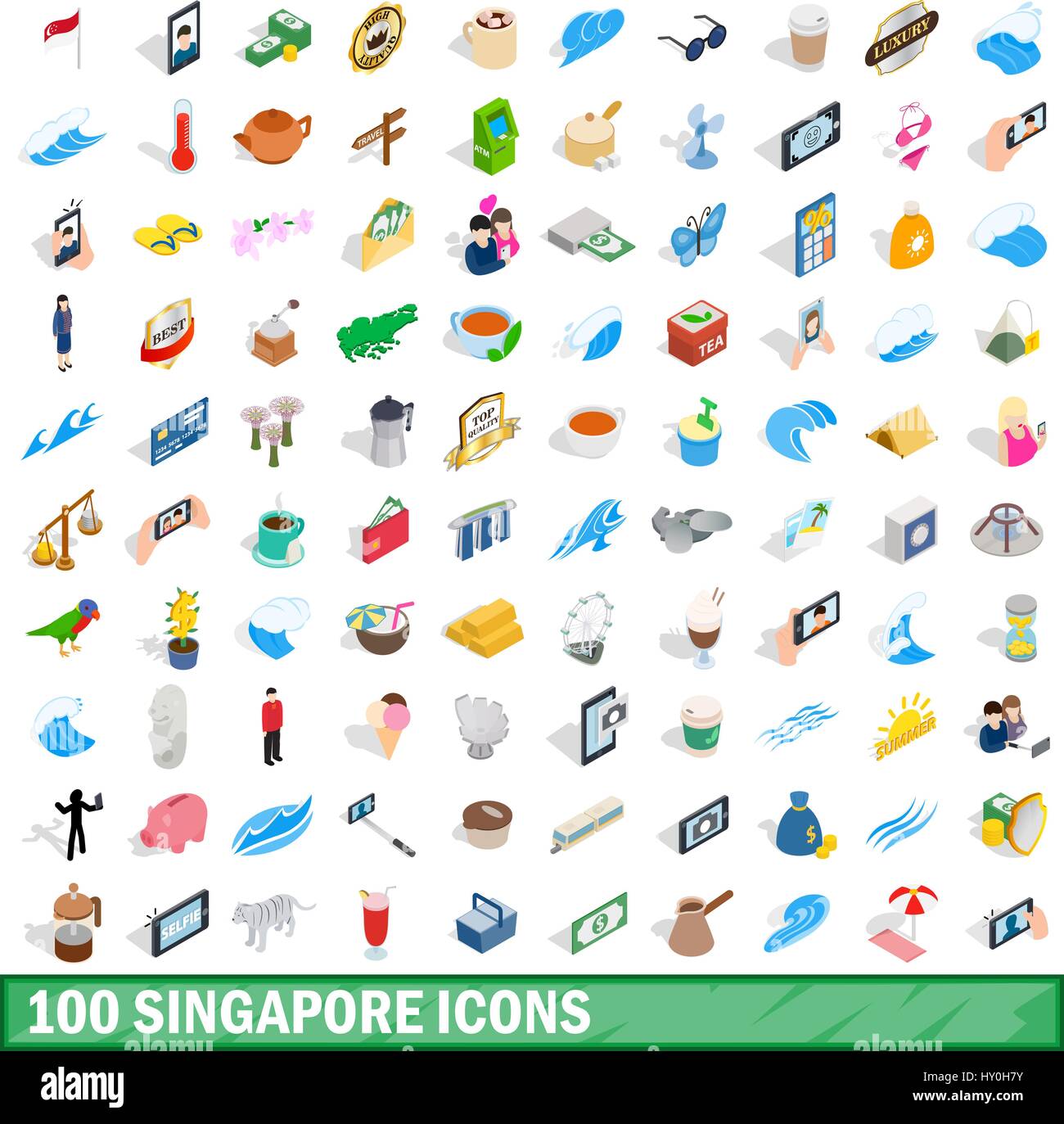 100 singapore icons set, isometric 3d style Stock Vector Image & Art ...