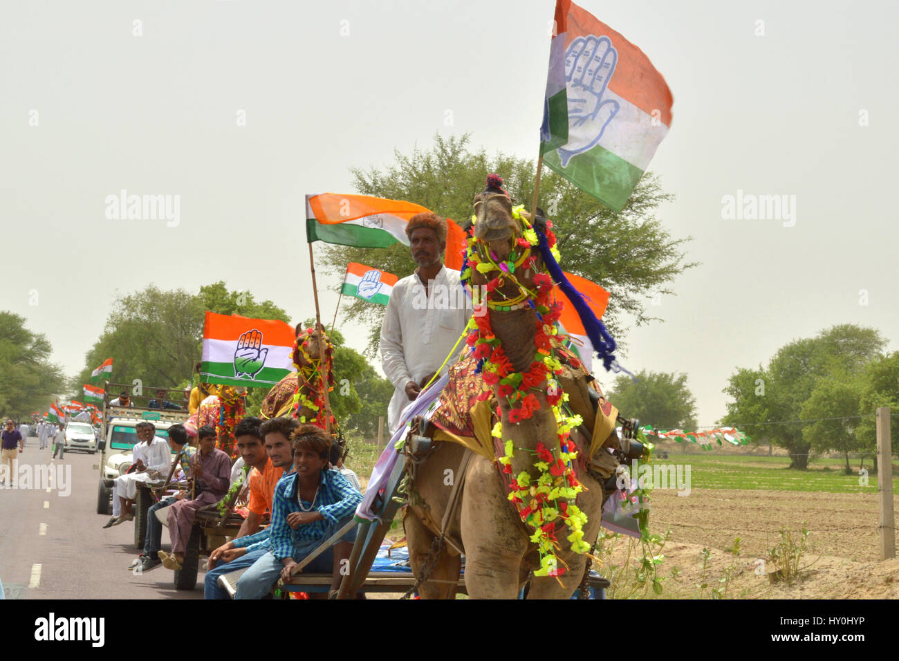 Indian national congress, workers during rahul gandhi rally, hanumangarh, rajasthan, india, asia Stock Photo
