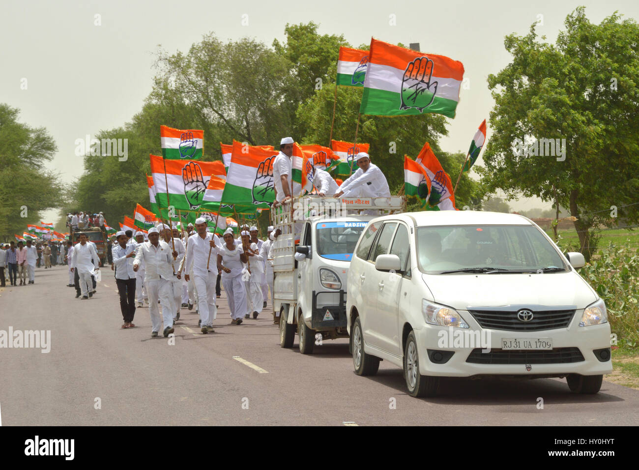 Indian national congress, workers during rahul gandhi rally, hanumangarh, rajasthan, india, asia Stock Photo