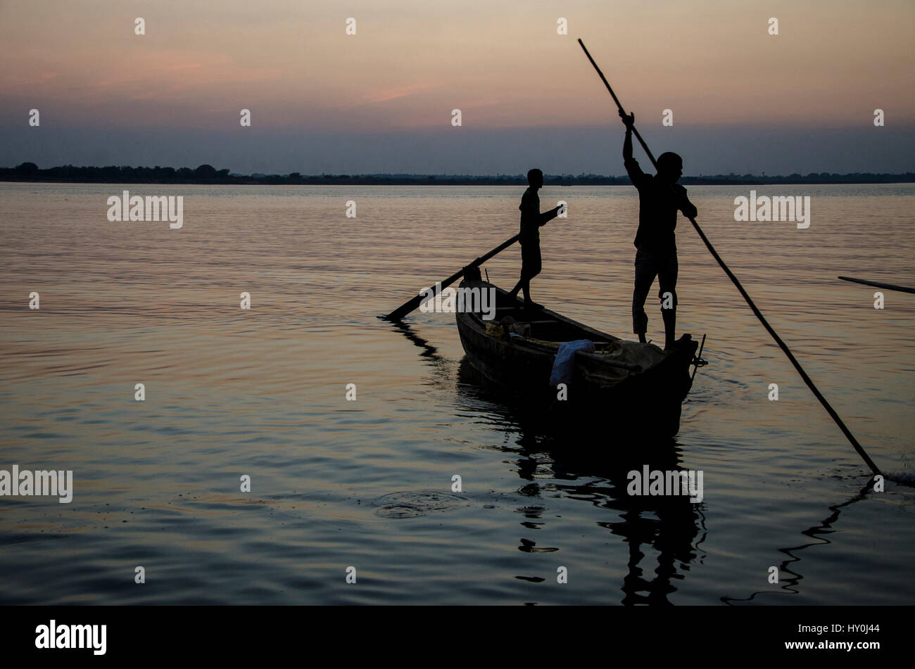 Fisherman in boat, rajahmundry, andhra pradesh, india, asia Stock Photo