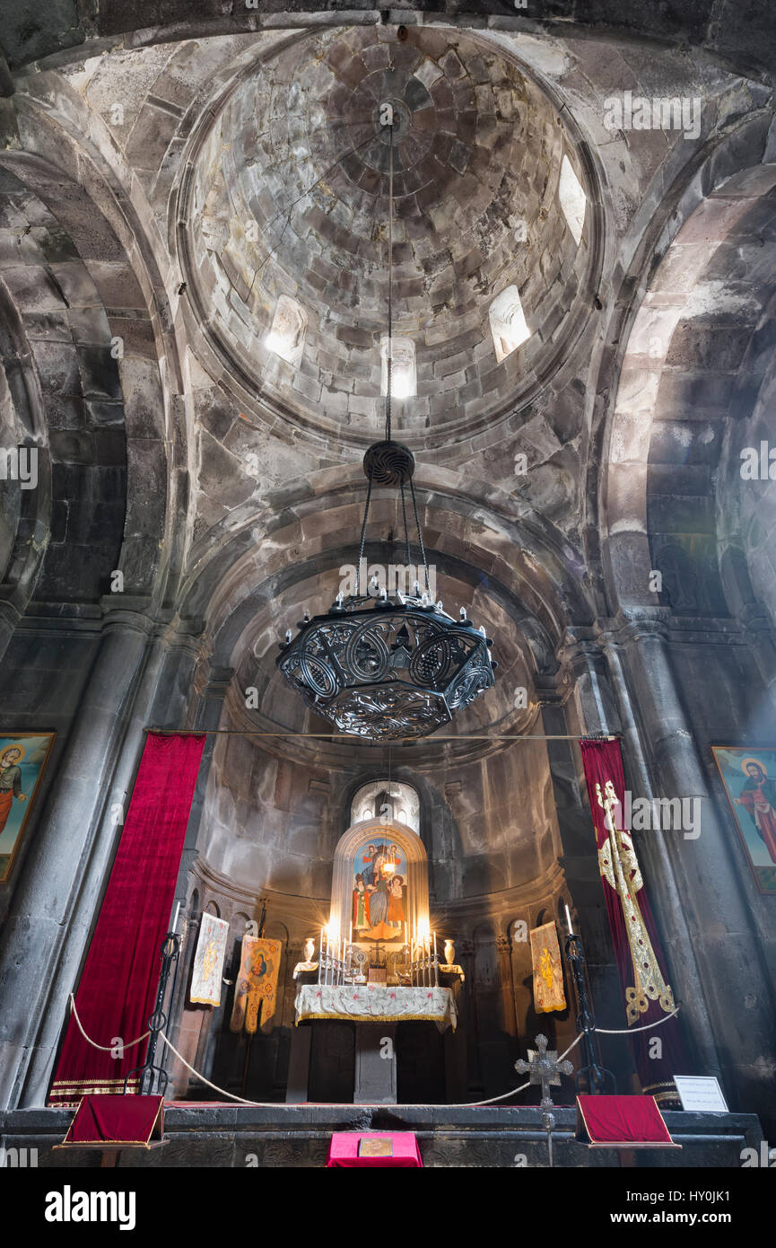 4th century Geghard Monastery, Interior, Main Altar, Kotayk Province, Yerevan, Caucasus, Armenia Stock Photo