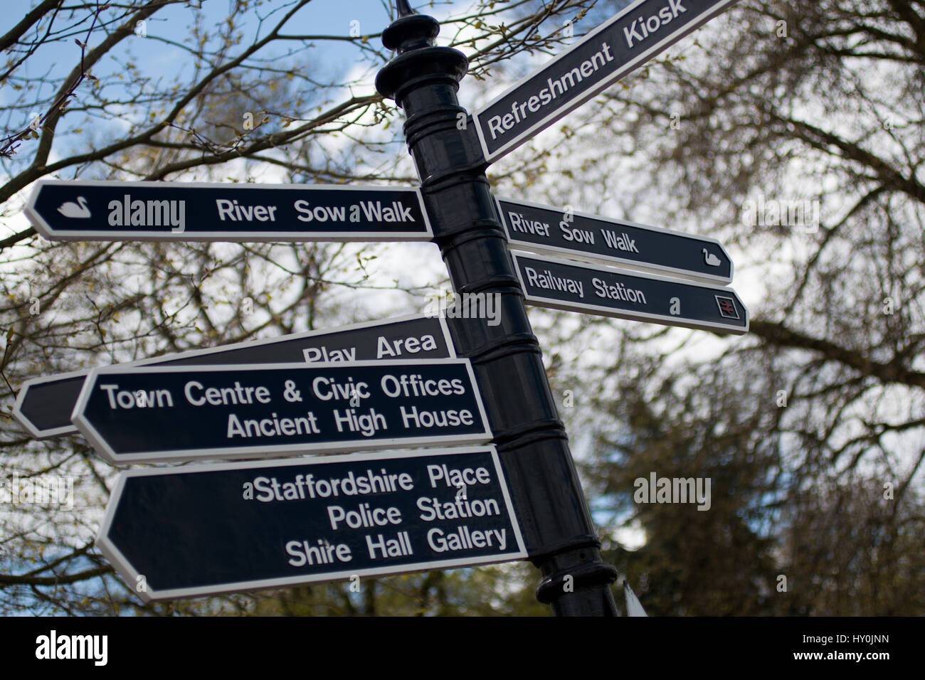 Colour images of a direction signpost in Staffords Victoria Park Stock Photo