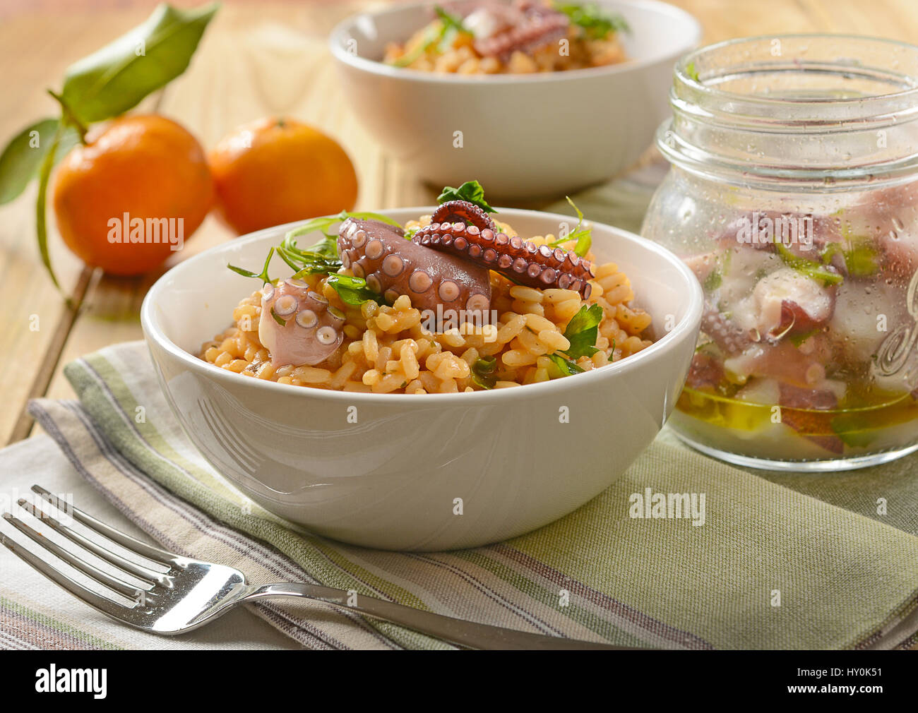 risotto with octopus Traditional Italian recipe closeup Stock Photo