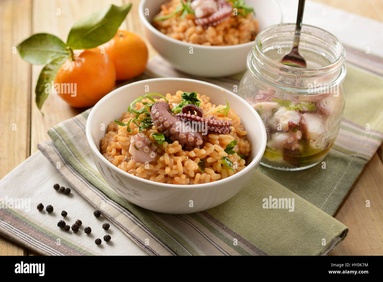 risotto with octopus Traditional Italian recipe closeup Stock Photo
