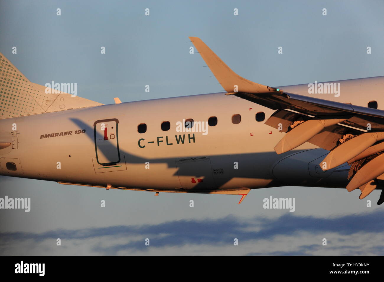 Embraer E190 C-FLWH Air Canada landing at YOW, Ottawa International Airport, June 04, 2015. Stock Photo