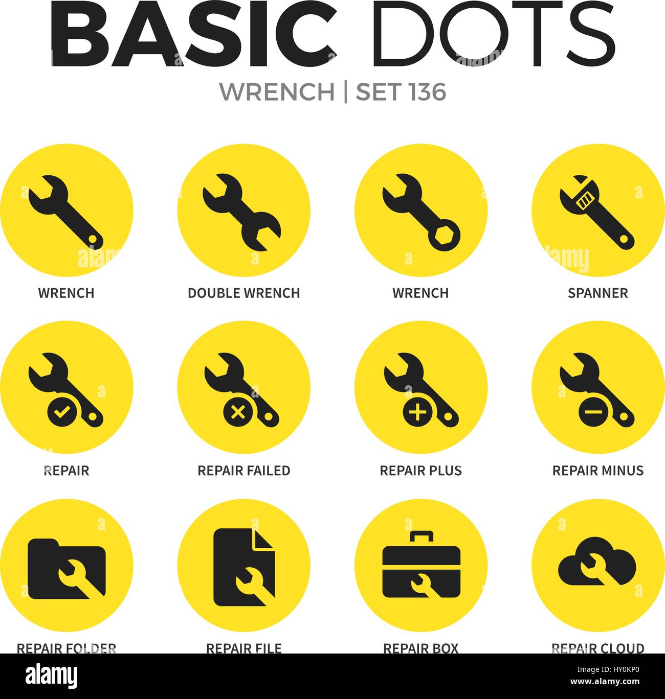 Wrench flat icons vector set Stock Vector