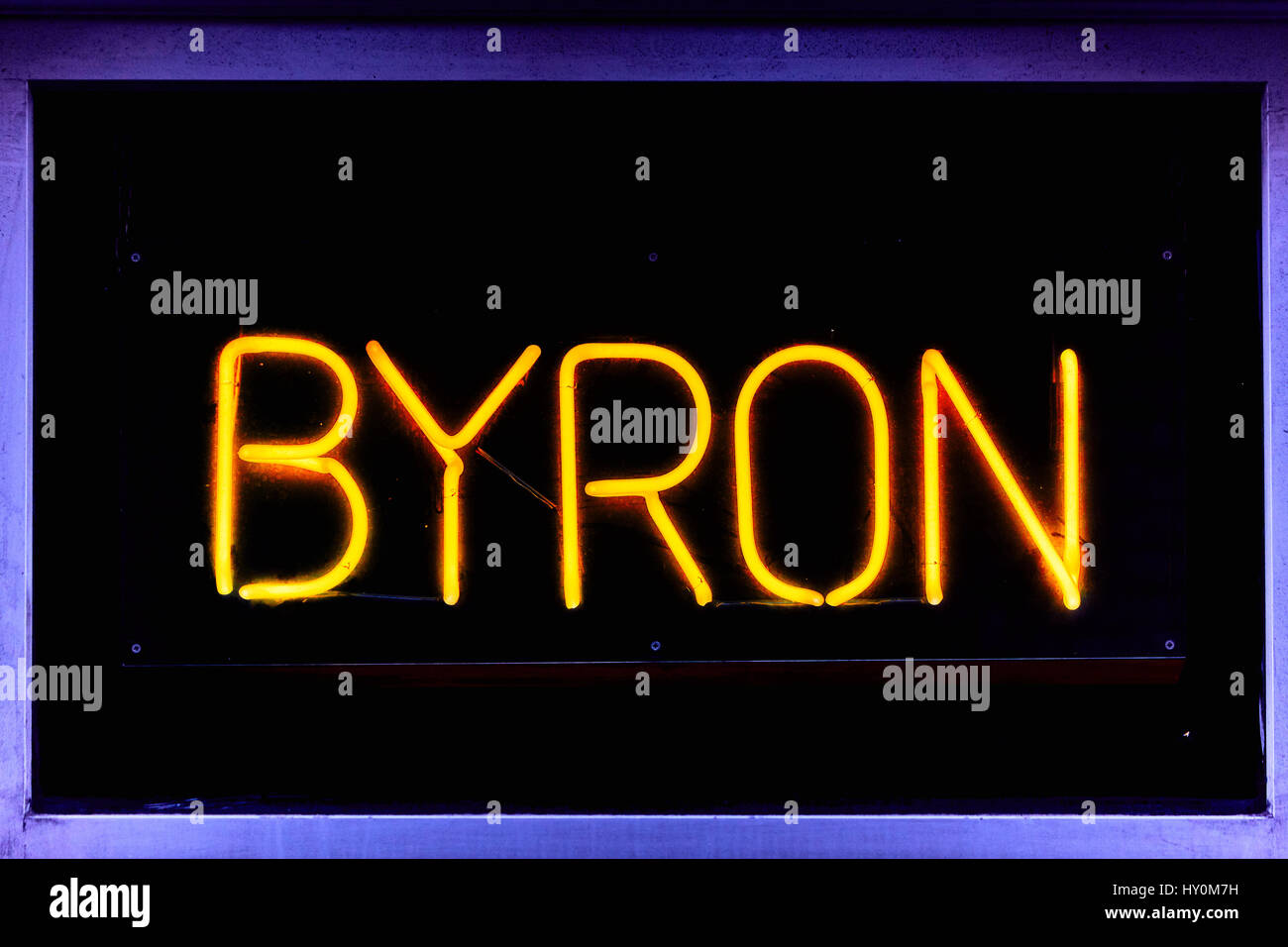 Neon sign for Byron Hamburger restaurant in London Stock Photo
