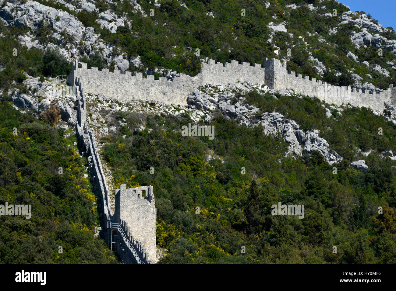 The medieval fortified walls of Ston, on the Dalmatian coast, Croatia