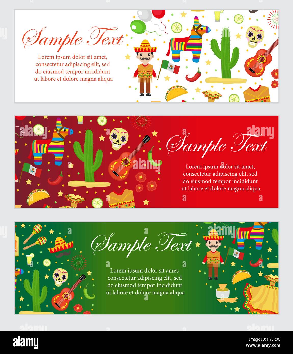 Cinco de Mayo celebration in Mexico, banner set. Horizontal board