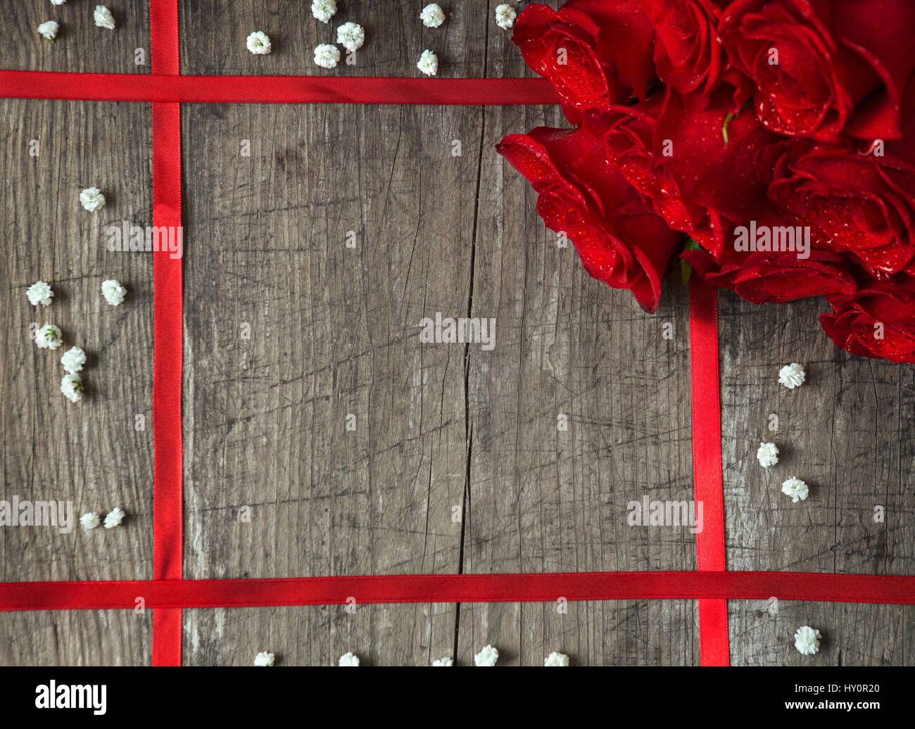 Red roses with ribbon. Mothers day image Stock Photo - Alamy