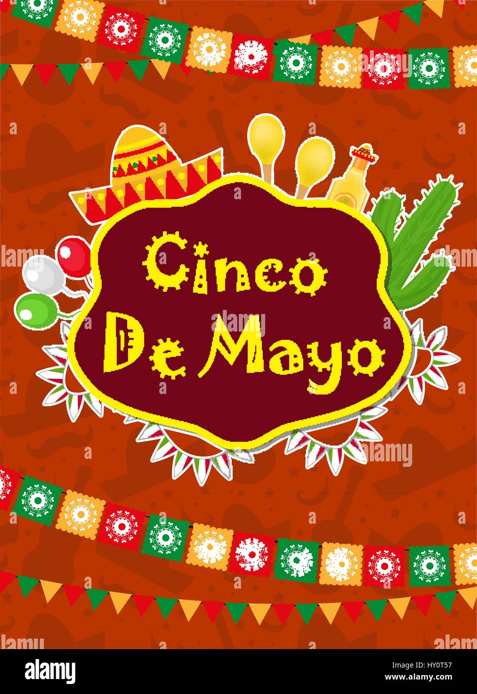 Del Sol Motifs Red Cinco de Mayo Fiesta Mexican Theme Party Deluxe Invitations 
