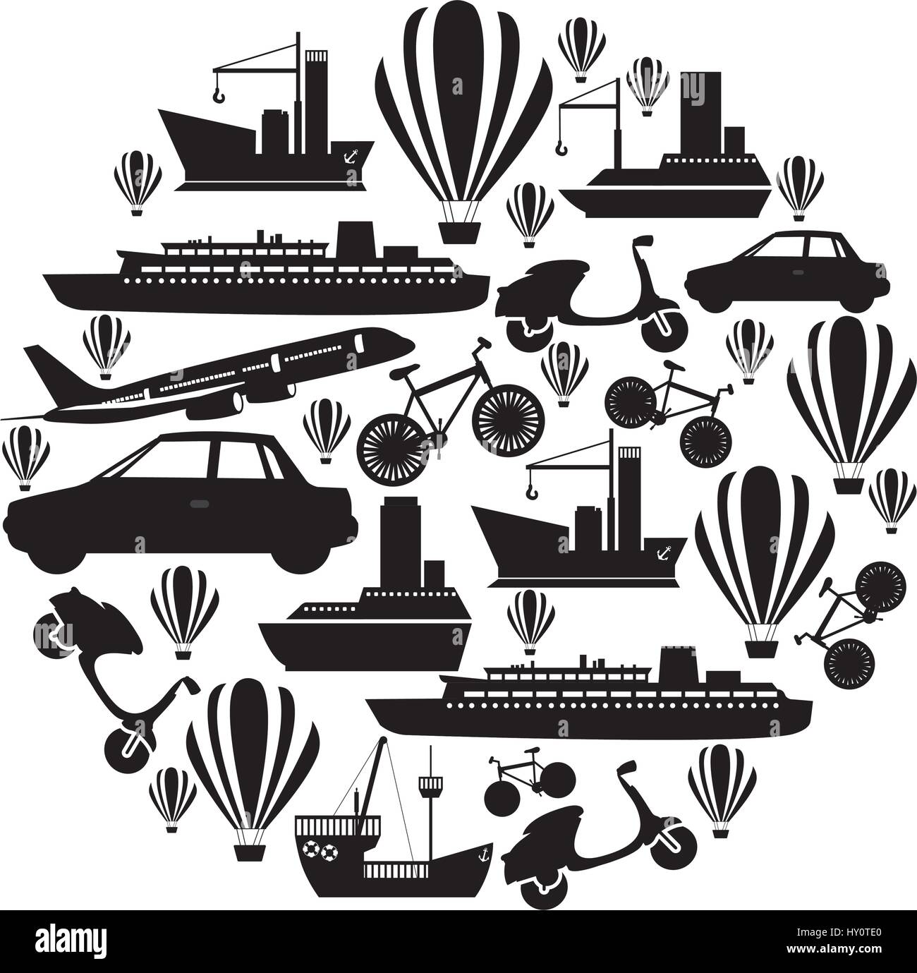 monochrome circular pattern formed by means transport Stock Vector