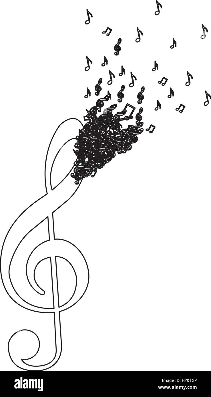 monochrome contour of treble clef with top fading Stock Vector