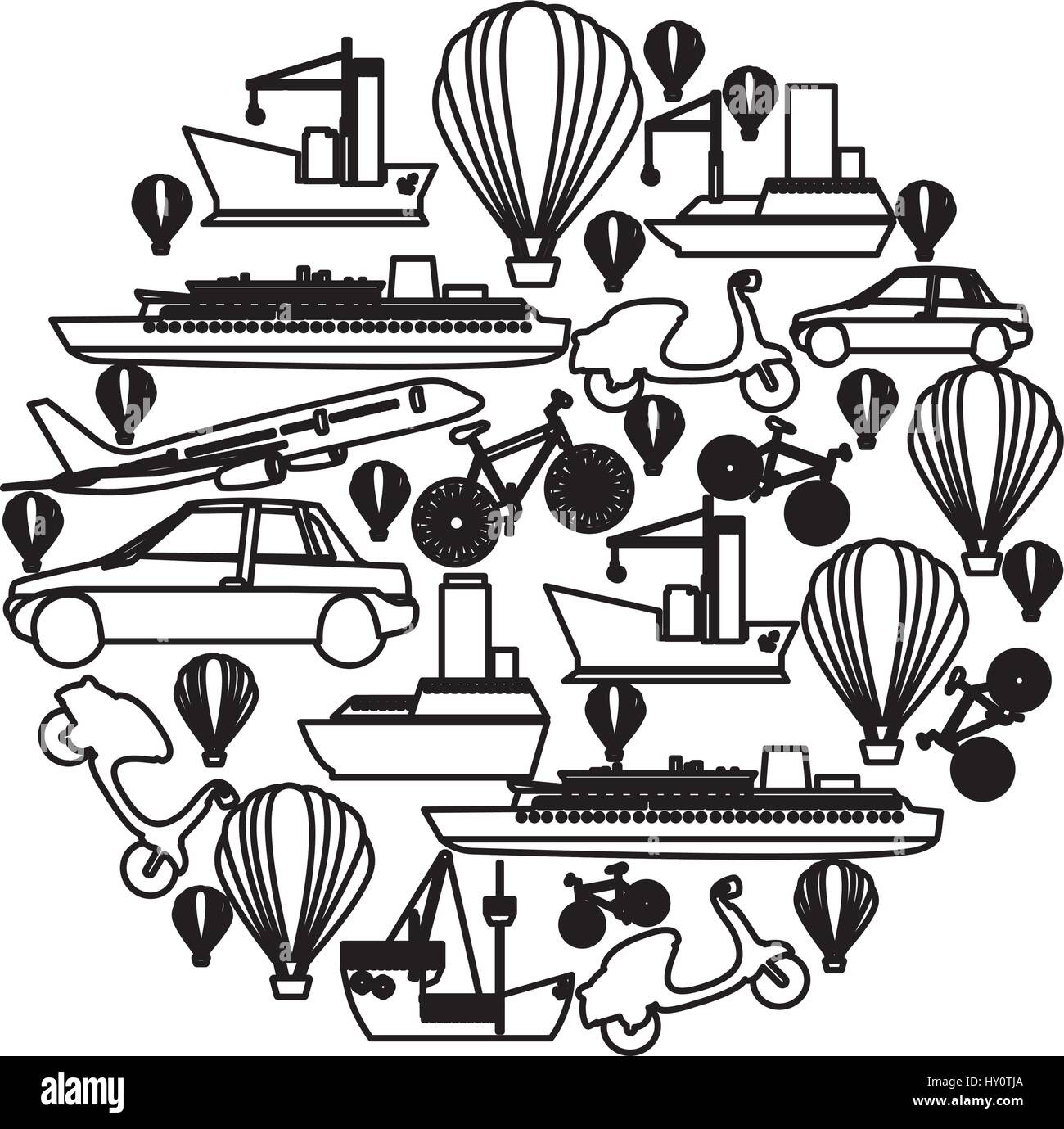 monochrome contour circular pattern formed by means transport Stock