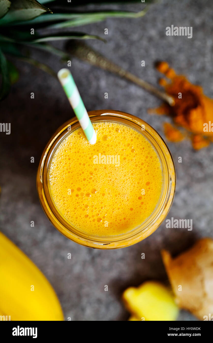 Smoothie with turmeric, banana, ginger and pineapple Stock Photo Alamy
