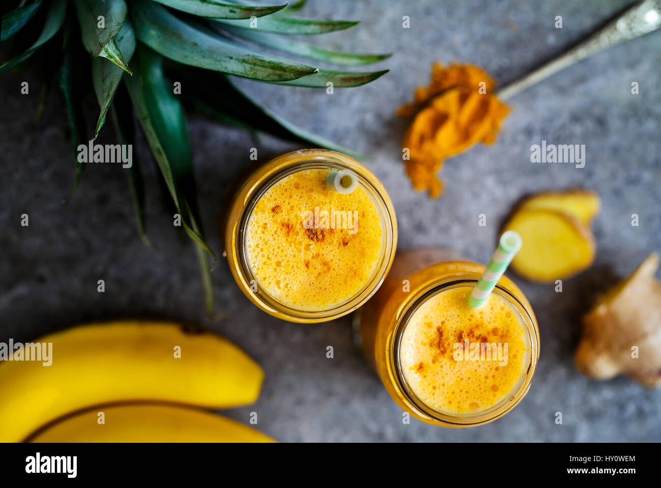 Smoothie with turmeric, banana, ginger and pineapple Stock Photo Alamy