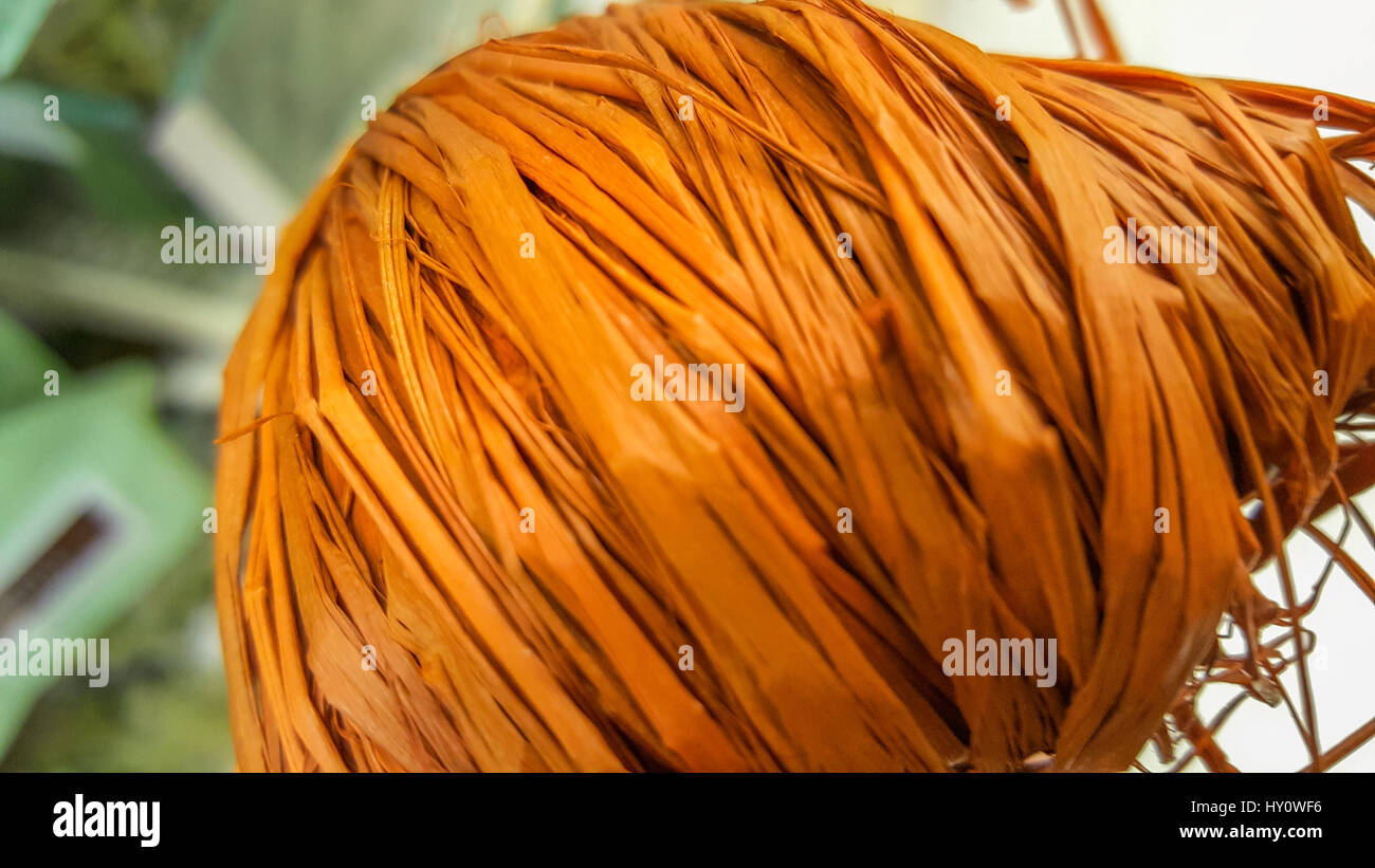 Madagascar Orange Raffia bundle natural abstract background. Raffia in ...