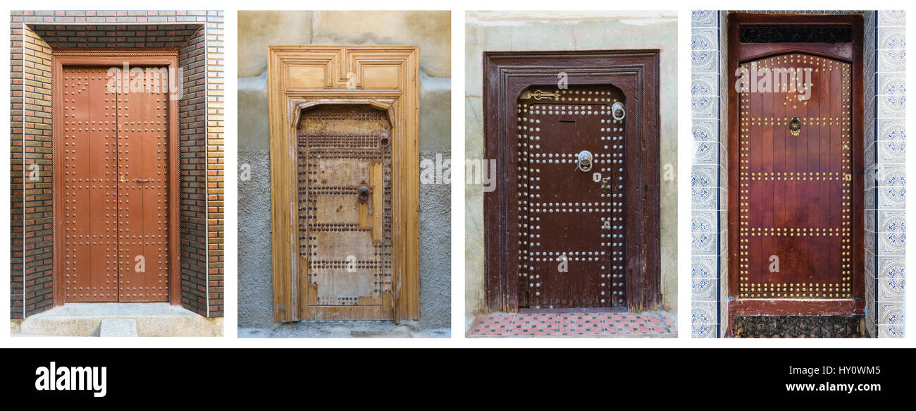 Collage of brown doors, Morocco Stock Photo