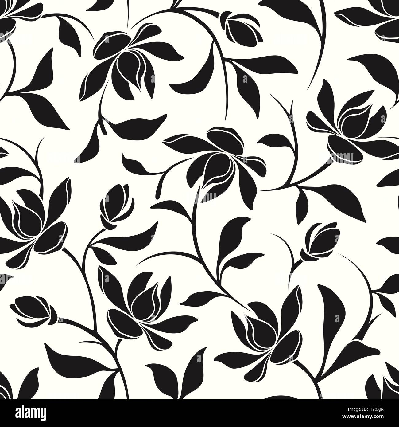 Seamless black and white pattern with magnolia flowers Stock Vector ...
