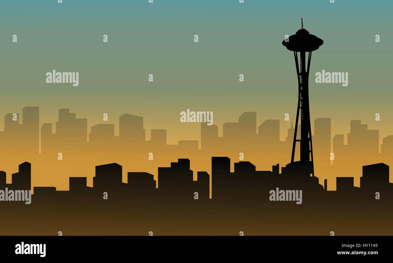 Seattle Space Needle Tower Scenery Silhouettes Vector Illustration Stock Vector Image Art Alamy