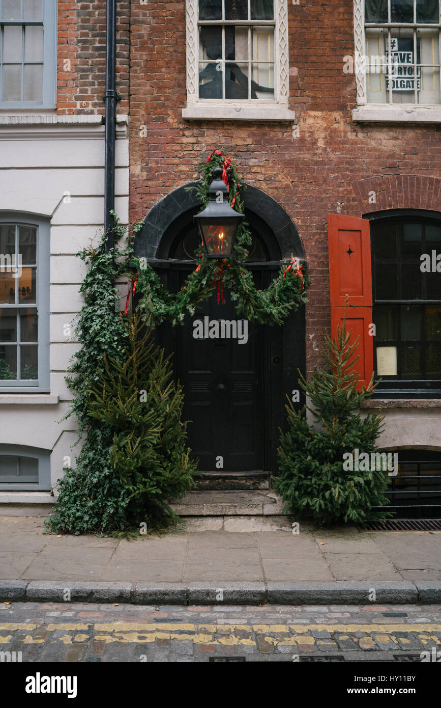 Decorated Christmas Doorway In London United Kingdom Stock Photo