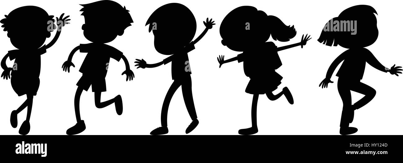 Silhouette children in different positions illustration Stock Vector