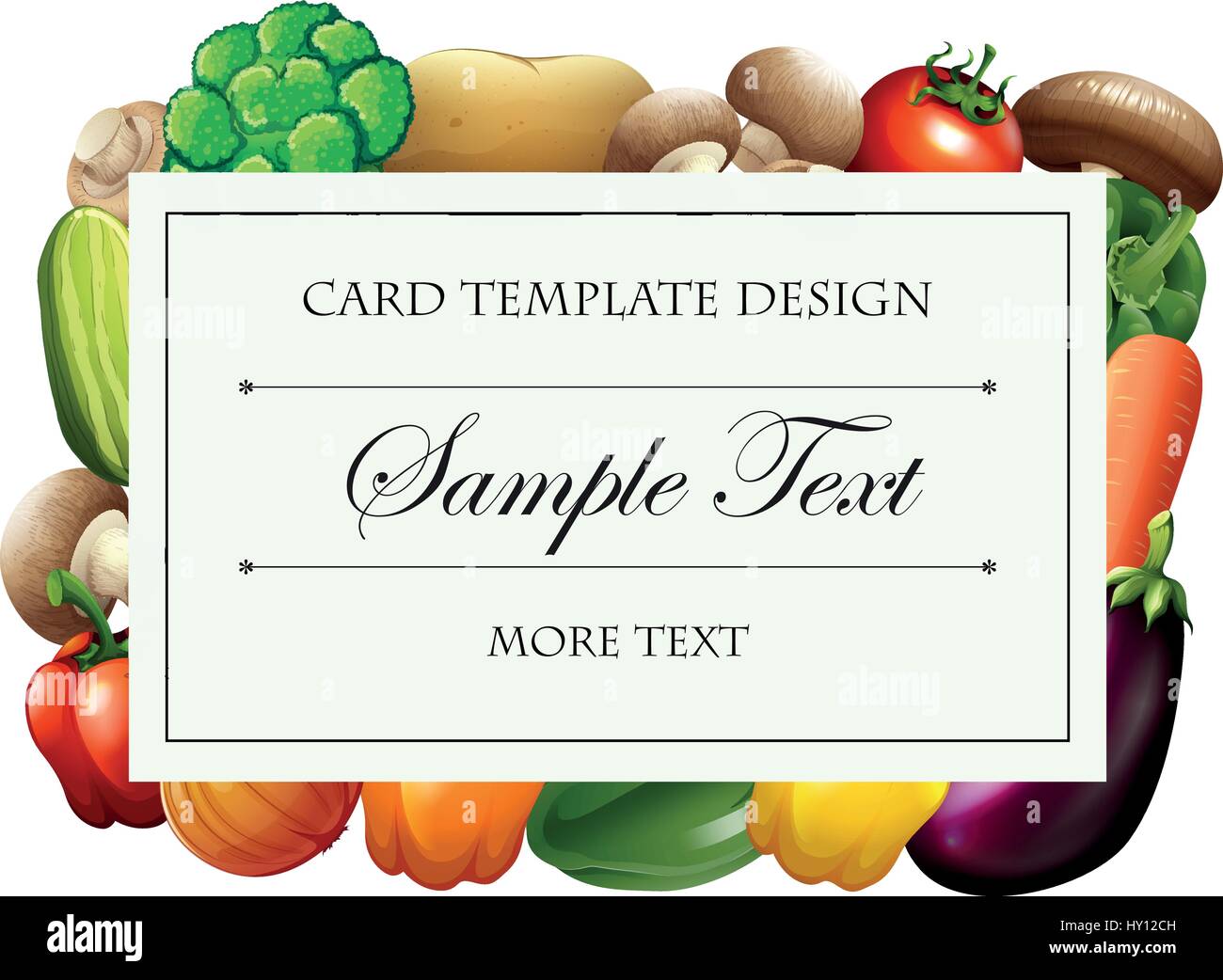 Card template with many vegetables border illustration Stock Vector