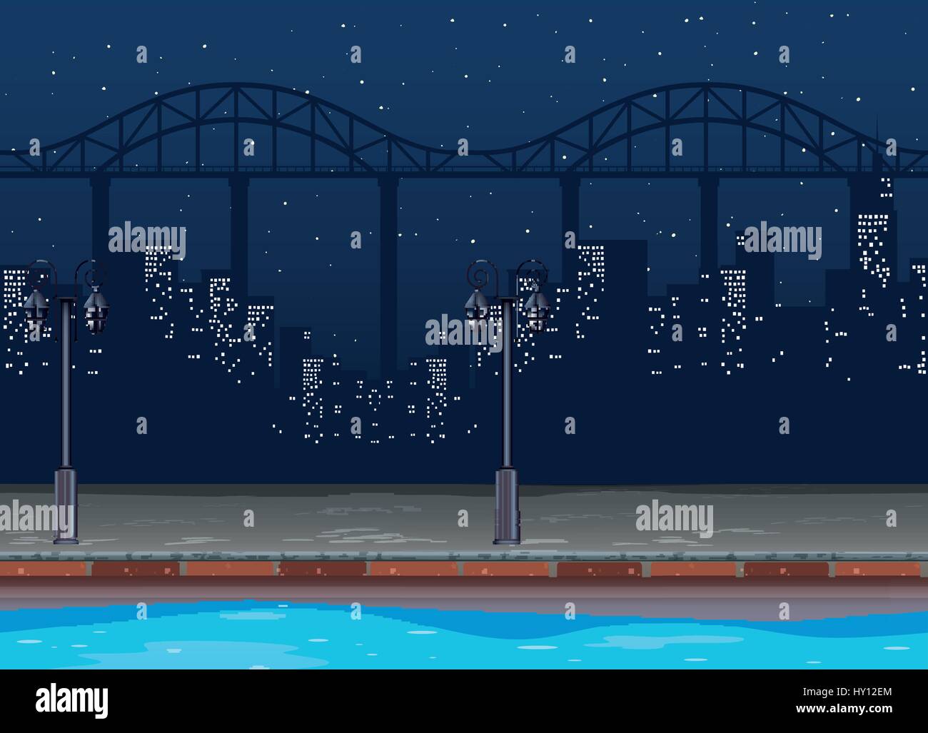 Seamless background with buildings in city at night illustration Stock ...