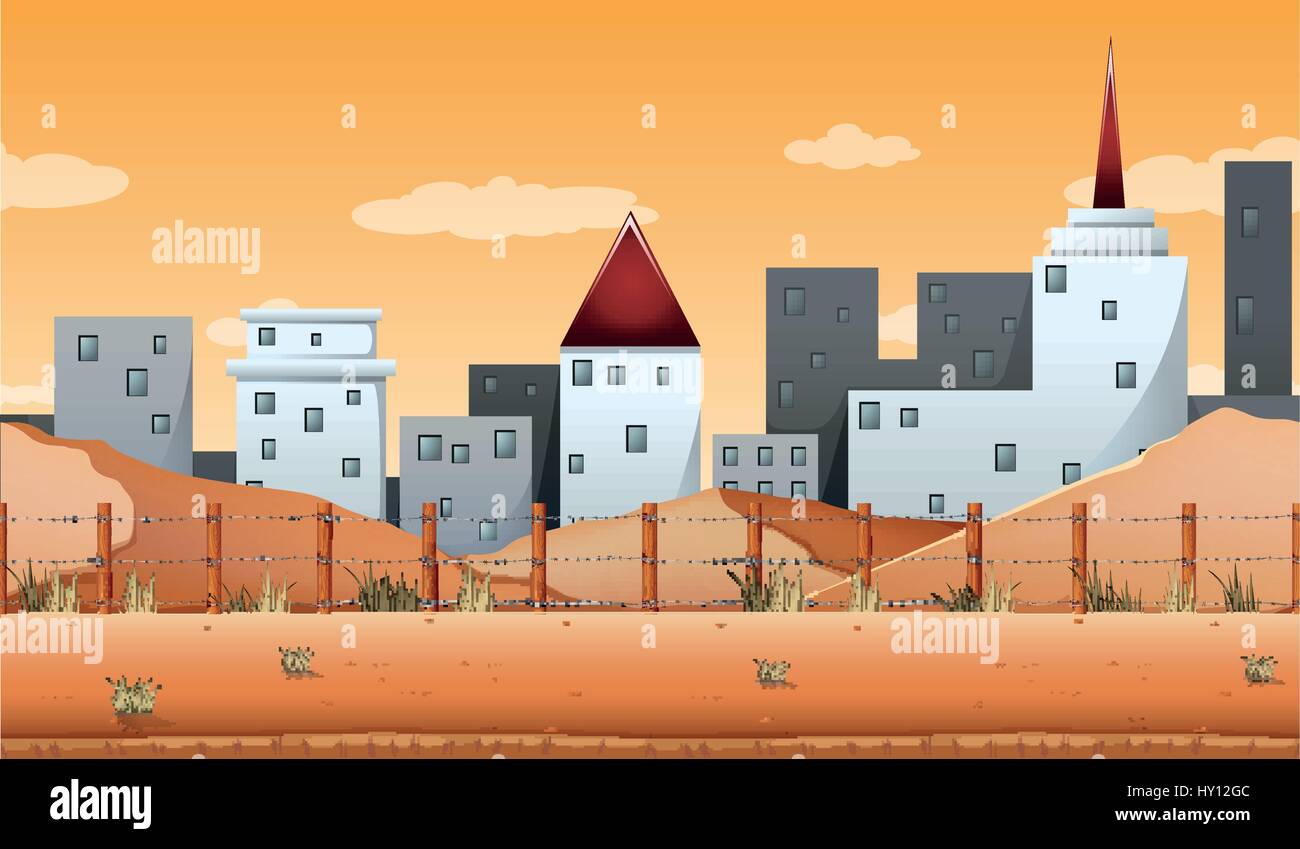Seamless background with buildings and desert land illustration Stock ...