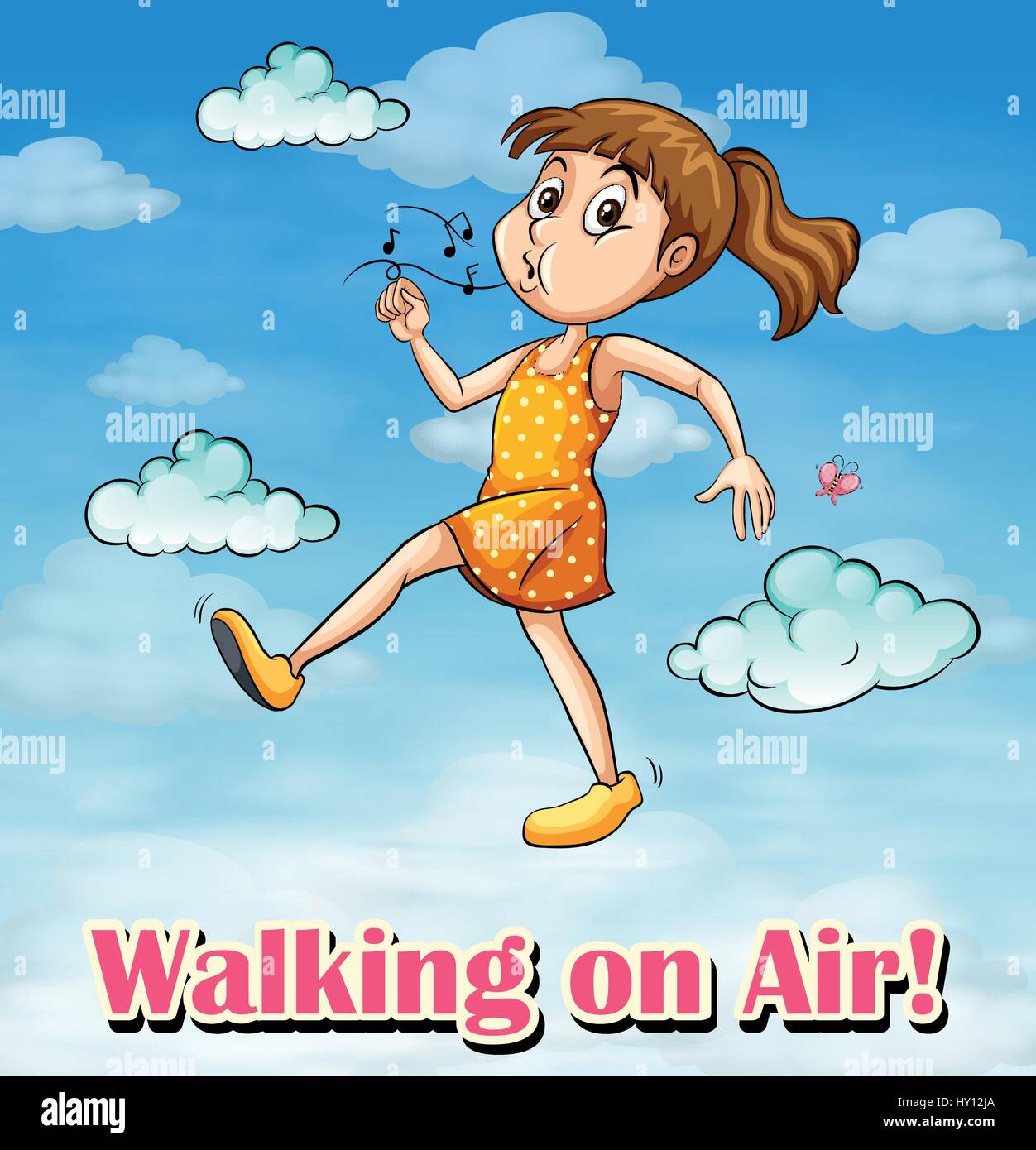 Idiom poster for walking on air illustration stock vector image art