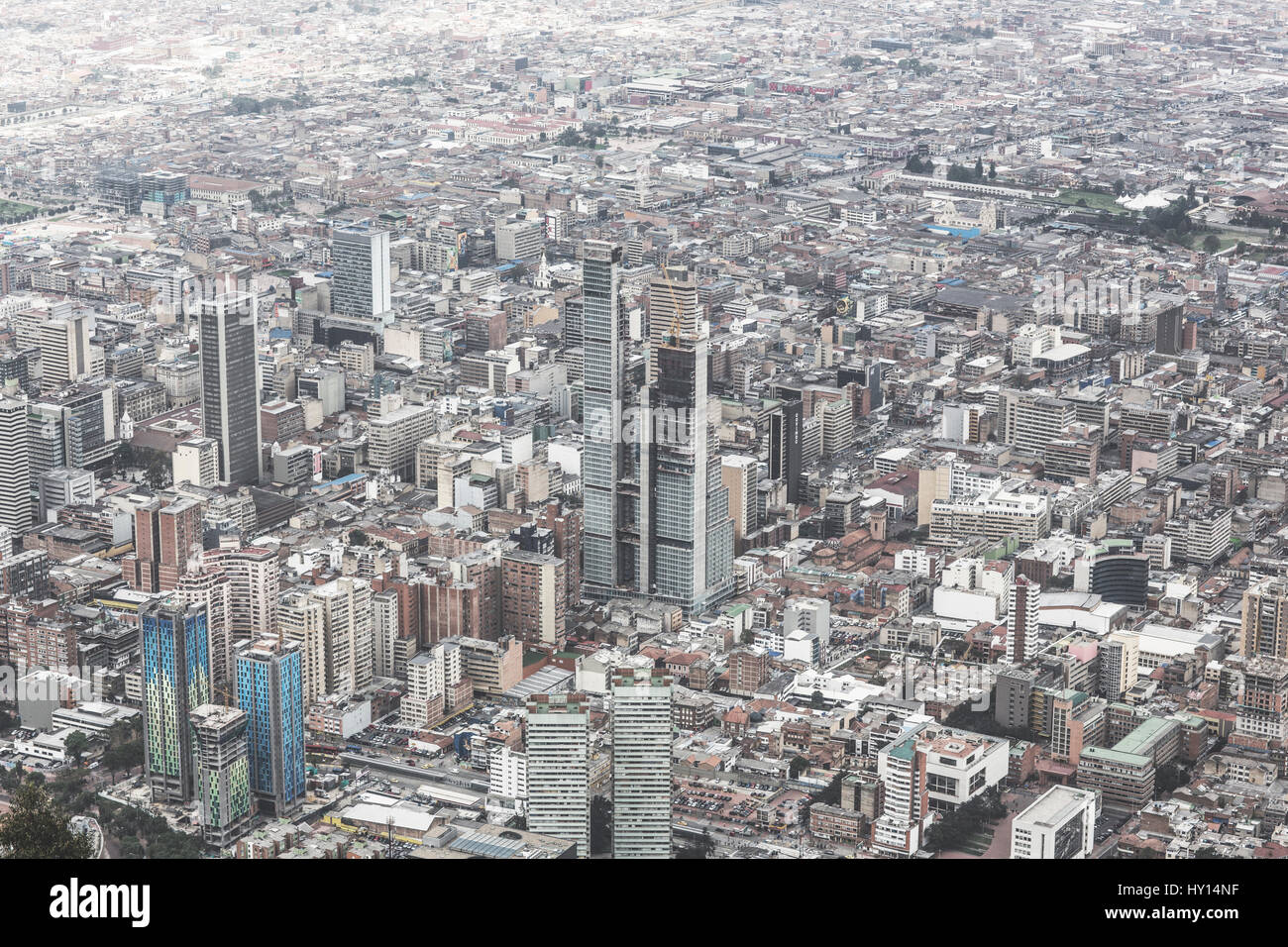 The view from Cerro de Monserrate over the city of Bogota, which is the capital and the largest city of Colombia. Bogota is the second-highest capital Stock Photo