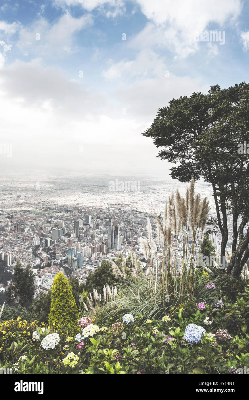 The view from Cerro de Monserrate over the city of Bogota, which is the capital and the largest city of Colombia. Bogota is the second-highest capital Stock Photo
