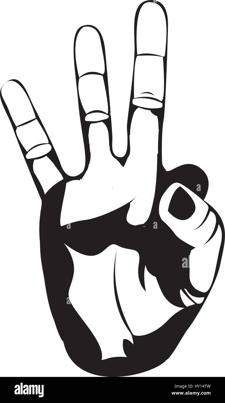 black silhouette hand with three fingers symbol Stock Vector