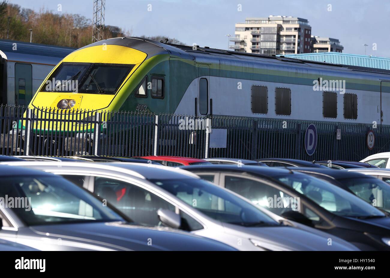 A train sits idle at Heuston Station in Dublin as commuters faced travel disruption across Ireland after the Bus Eireann strike spread to other transport services. Issue date: Friday March 31, 2017.The unannounced secondary pickets forced the cancellation of almost all Dart services in Dublin and many commuter and intercity train services nationwide. Dublin Bus said it was experiencing "severe disruption" to services as a result of "orchestrated secondary picketing" at depots by Bus Eireann employees. See PA story transport Bus Ireland. Photo credit should read: Brian Lawless/PA Wire Stock Photo