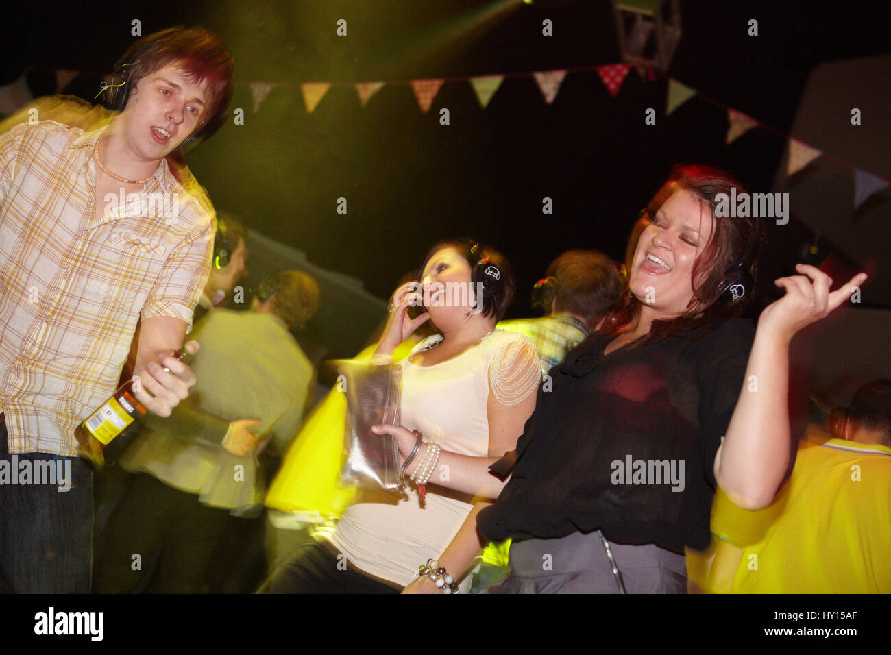 People dancing at a silent disco, SWN festival, Cardiff Stock Photo