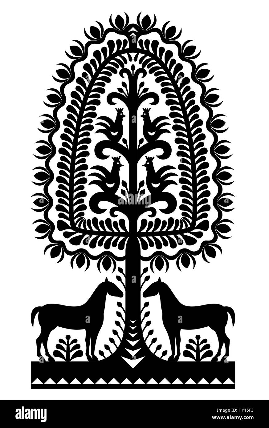 Polish folk art pattern Wycinanki Kurpiowskie in black Stock Vector