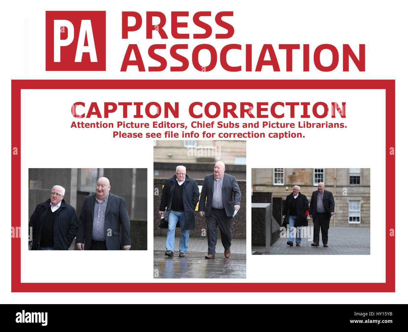 Attention Picture Editors, Chief Subs and Picture Librarians: Please note that Harry Clarke is on the right of these photos transmitted on the PA Picture Wire on Friday March 31, 2017 slugged COURTS Clarke, and not on the left as previously stated. Stock Photo