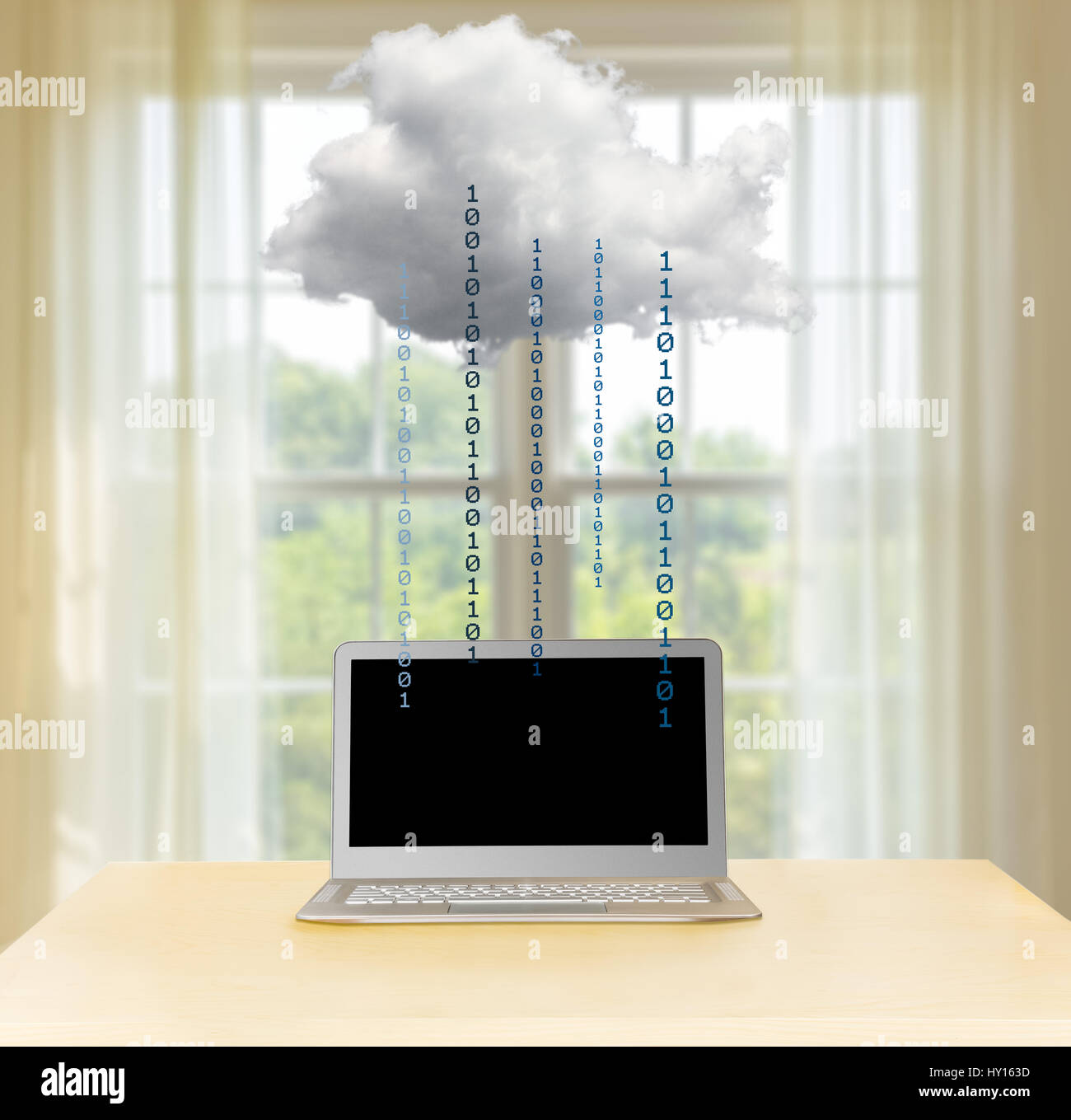 Personal cloud computing at home concept - home laptop connected to applications in the cloud - data technology concepts Stock Photo