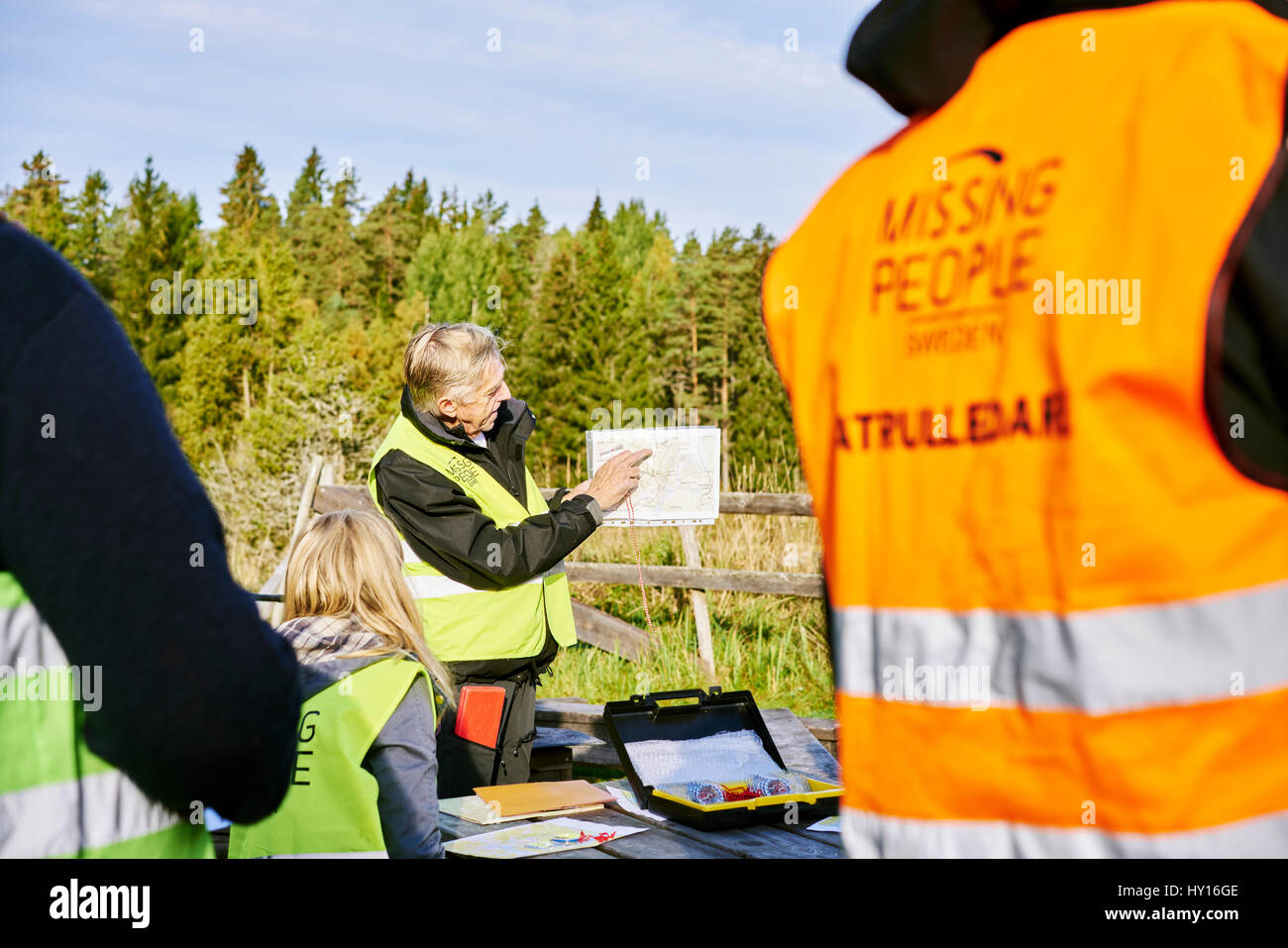 Sweden, Uppland, Rison, Volunteers helping emergency services find missing people Stock Photo