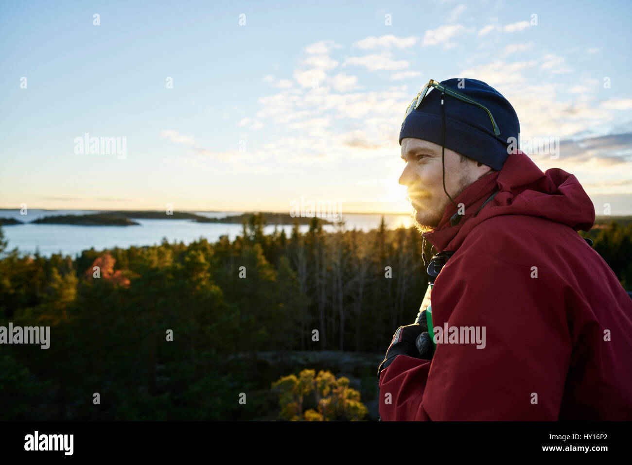 Sweden, Stockholm Archipelago, Varmdo, Bjorno, Man looking at view Stock Photo