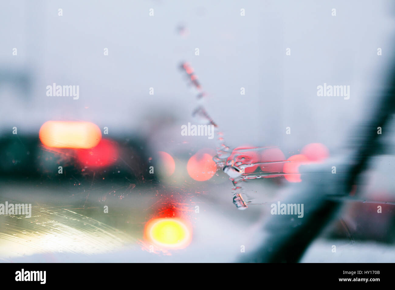 Sweden, Car traffic as seen through wet window car Stock Photo