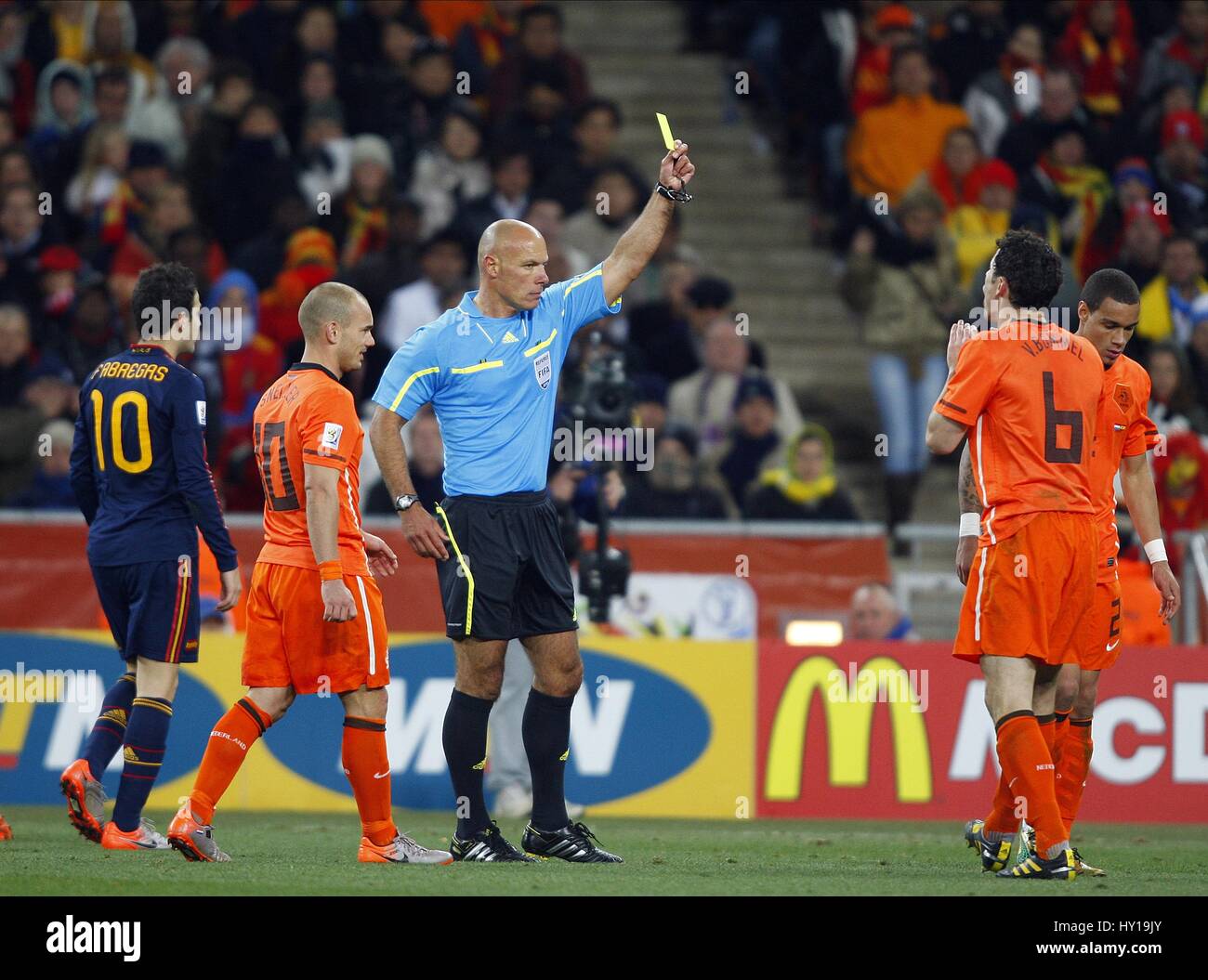 FABREGAS SNEIJDER WEBB BOMMEL NETHERLANDS V SPAIN NETHERLANDS V SPAIN SOCCER CITY JOHANNESBURG SOUTH AFRICA 11 July 2010 Stock Photo