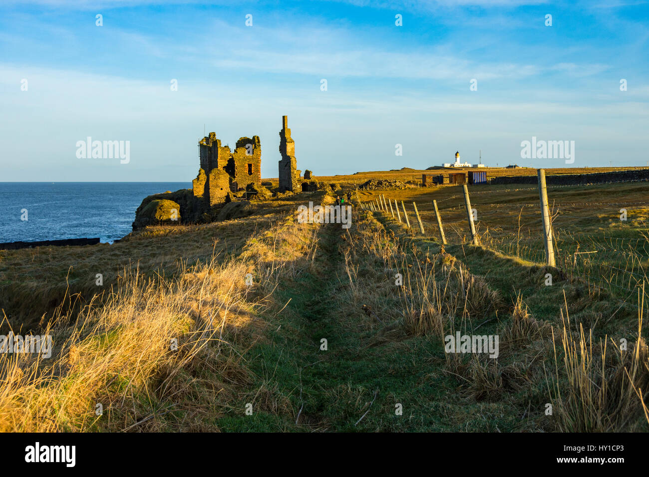 Coastal path near Castle Sinclair Girnigoe, Noss Head, near Wick, Caithness, Scotland, UK Stock Photo