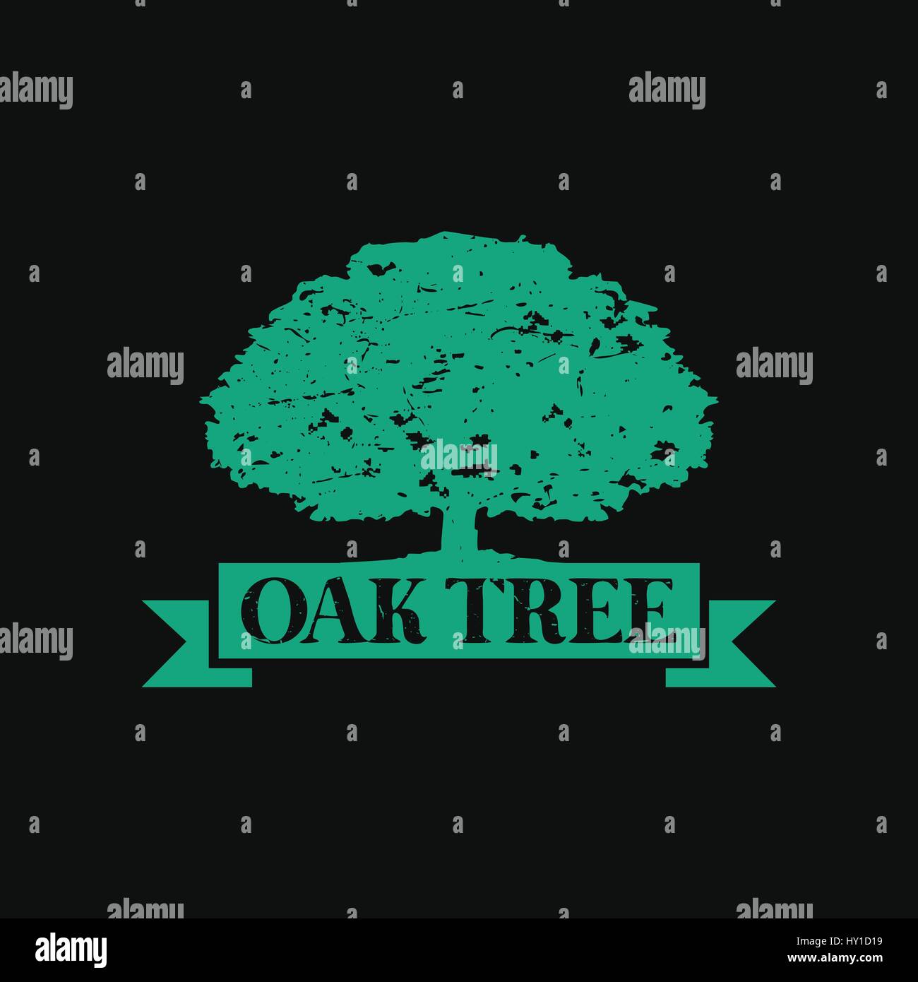 Oak Tree Symbol, Grunge Styled design illustration Stock Vector