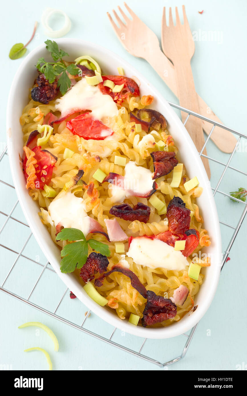 Pasta gratin with ham and vegetable Stock Photo Alamy